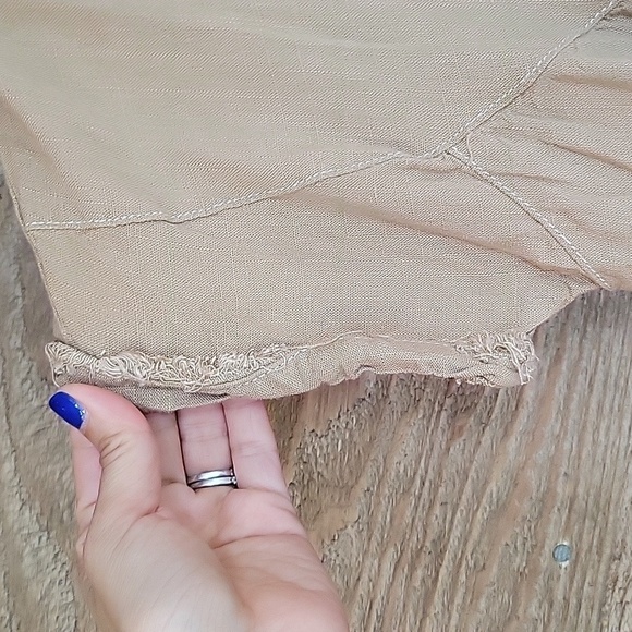 Umgee Size Small Latte Collared Button Up Tiered Side Slit and Frayed Hem Top - Picture 3 of 8